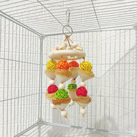 Natural Wood Parrot Chew Toy with Vine Balls and Hanging Swing for Training and Play