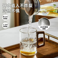 Japanese High Borosilicate Glass Teacups Set with Wooden Handle and Tray