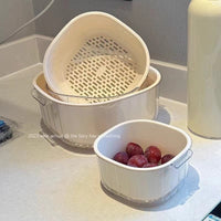 Double-Layer Drain Basket for Kitchen and Living Room, Fruit and Vegetable Washing Bowl
