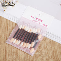 Portable 10-Piece Eyeshadow Brush Set with Latex Sponge Applicators and Lip Brush