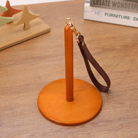 Portable Wooden Yarn Holder with Leather Wrist Strap for Knitting and Crocheting
