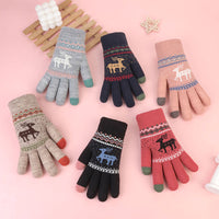 Winter Knitted Deer Pattern Touchscreen Gloves for Men and Women, Double-Layer Plush Lined Warm Cycling Gloves