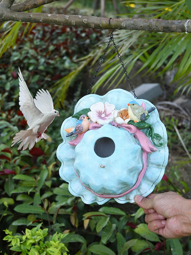 Outdoor Bird Feeder Decorative Garden Hanging Birdhouse Resin Craft