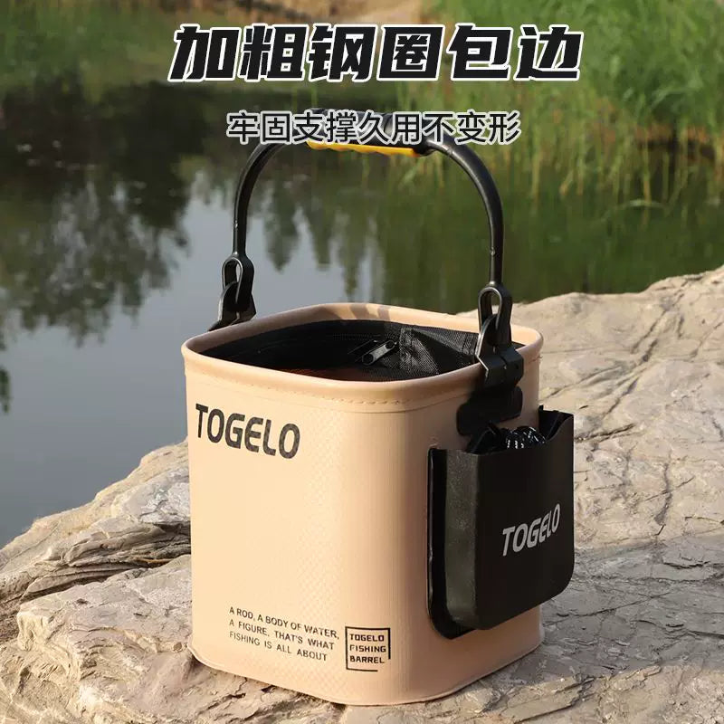 Foldable Fishing Bucket with Rope and Optional Net, Portable Live Fish Container for Outdoor Angling