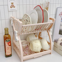 Minimalist Kitchen Dish Drying Rack with Cutlery Holder and Storage Box, Double-Layer