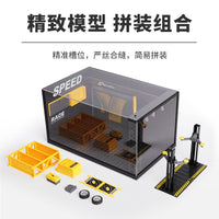 1:24 Scale Alloy Car Model DIY Repair Shop Display Case with Lights and Acrylic Cover