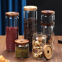 Borosilicate Glass Storage Jar with Acacia Wood Lid, Airtight Food Container