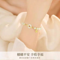 Wheat Ear Peace Buckle Hetian Jade Bracelet for Women, Lucky Character Charm, Elegant New Year Gift
