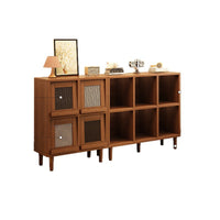 Solid Wood Bookshelf with Legs, Walnut Finish, Grid Storage Cabinet for Living Room