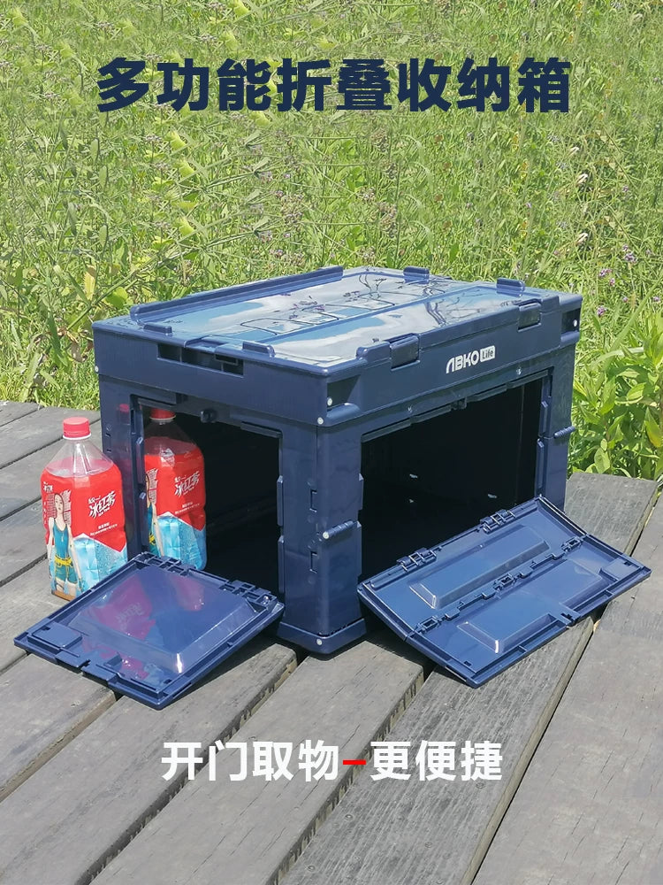 Foldable Storage Bin with Dual Side Opening, Lidded Plastic Container for Industrial Use, Multi-functional Organizer