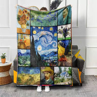 Vintage Oil Painting Print Flannel Blanket for Home, Nap, and Shawl - Thickened & Customizable