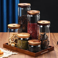 Borosilicate Glass Storage Jar with Acacia Wood Lid, Airtight Food Container
