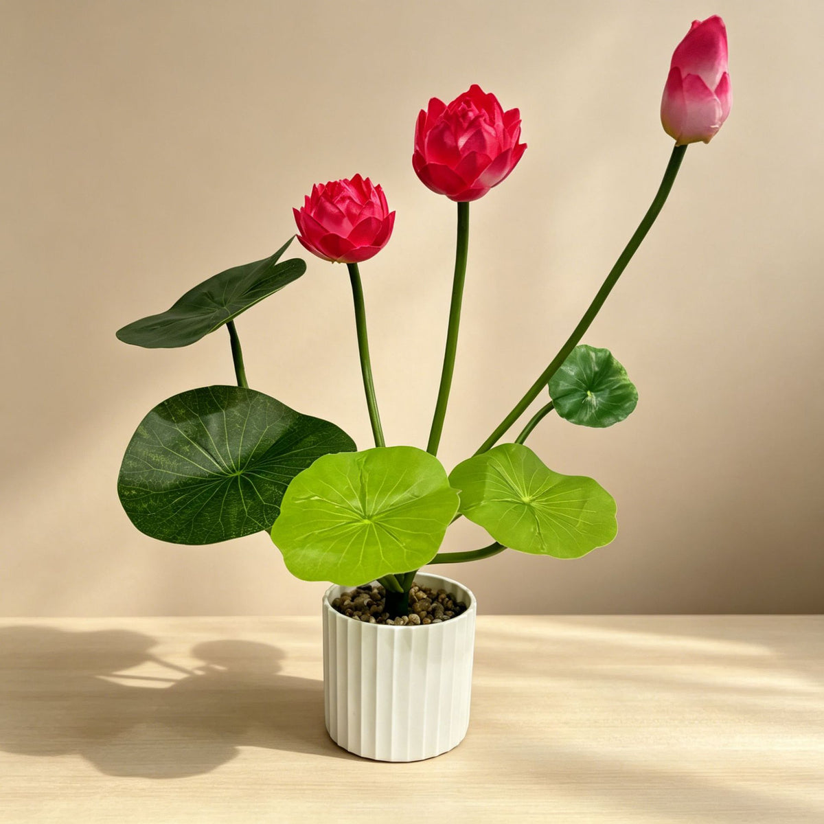 Artificial Lotus Flower Arrangement with Pot for Ponds and Aquariums