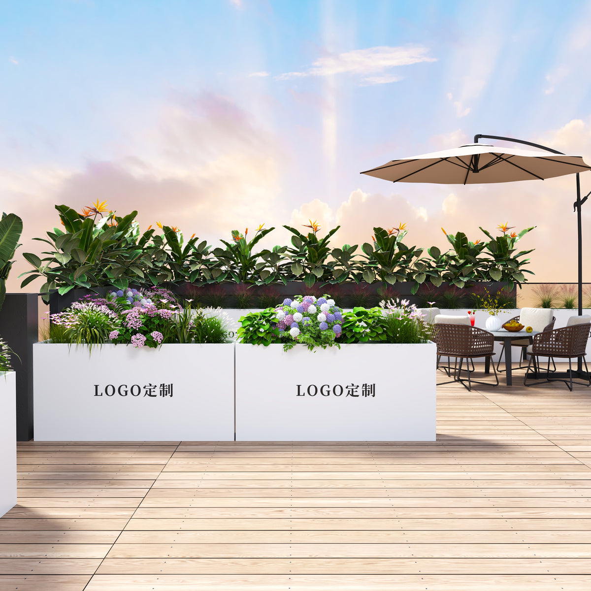 Stainless Steel Planter Box Bench Galvanized Iron Commercial Street Plaza Courtyard Balcony Planting Trough Garden Decoration