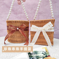Beaded Imitation Rattan Woven Storage Basket Round Square Home Bedroom Organizer Box Sundries Storage