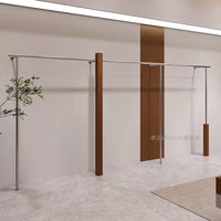 Stainless Steel Wall-Mounted Garment Rack with Walnut Finish for Retail Display