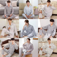 Men's Knitted Cotton Pajama Set Loose Fit Loungewear for Middle-Aged Men