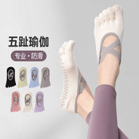 Women's Non-Slip Yoga Pilates Socks with Five Toes and Criss-Cross Straps