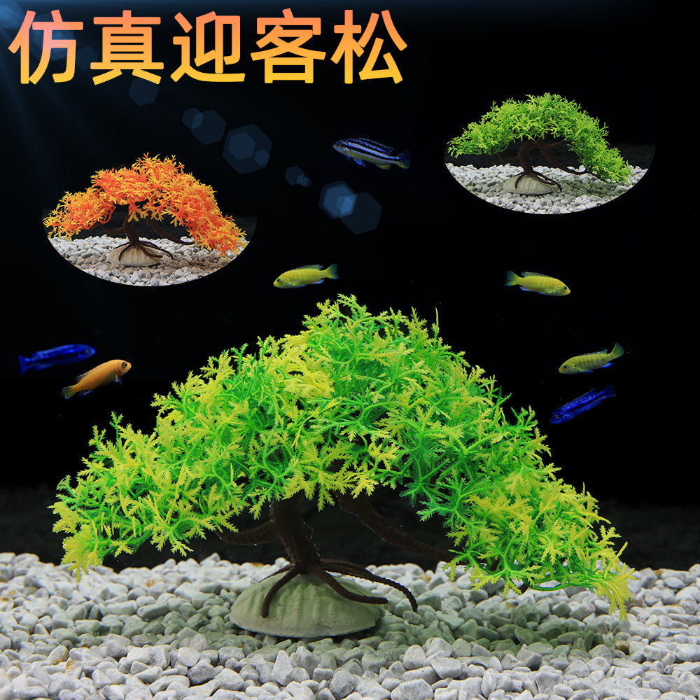 Artificial Pine Tree Aquarium Ornament, Plastic Aquatic Plant for Fish Tank Decoration