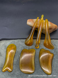 Resin Gua Sha Massage Tools for Face, Eyes, Head, and Body - Amber Meridian Scraping Sticks
