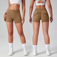 Women's Naked-Feel Peach Butt Yoga Shorts with Pockets - Quick Dry & Hip Lifting for Workout & Fitness