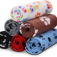 Pet Paw Print Fleece Blanket for Cats and Dogs, Double-Sided Warm Printed Mat