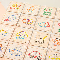 Wooden Lacing Embroidery Game for Kids, Montessori Educational Toy with Various Shapes