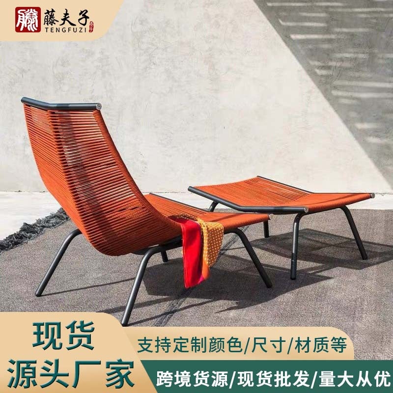 Nordic Outdoor Patio Lounge Chair Sofa and Coffee Table Set, Woven Rattan Furniture for Balcony and Small Spaces