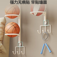Wall-Mounted Ball Storage Rack for Home, Punch-Free Organizer for Basketball, Volleyball, Soccer Balls
