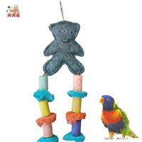 Bird Loofah Chew Toy with Colorful Bear Balls for Cage Decoration and Play