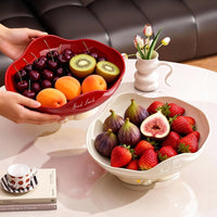 Decorative Wavy Edge Fruit Bowl with Drain Base for Snacks and Nuts, Housewarming Gift, New Year Candy Dish