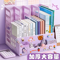 Thickened Desktop Bookends with Pen Holder, A4 Document Organizer for Office and Study, Foldable Multi-layer Plastic File Rack