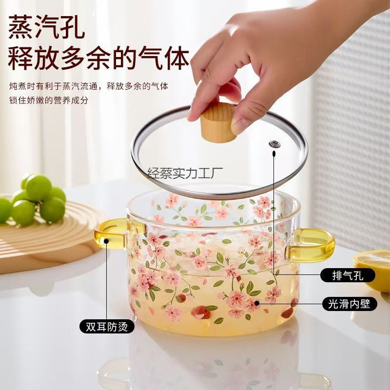 Thickened High Borosilicate Glass Casserole Pot with Double Handles for Stovetop and Open Flame Cooking