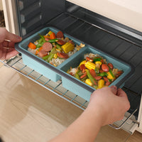 Collapsible Silicone Lunch Box with Compartments, Microwave Safe Food Storage Container