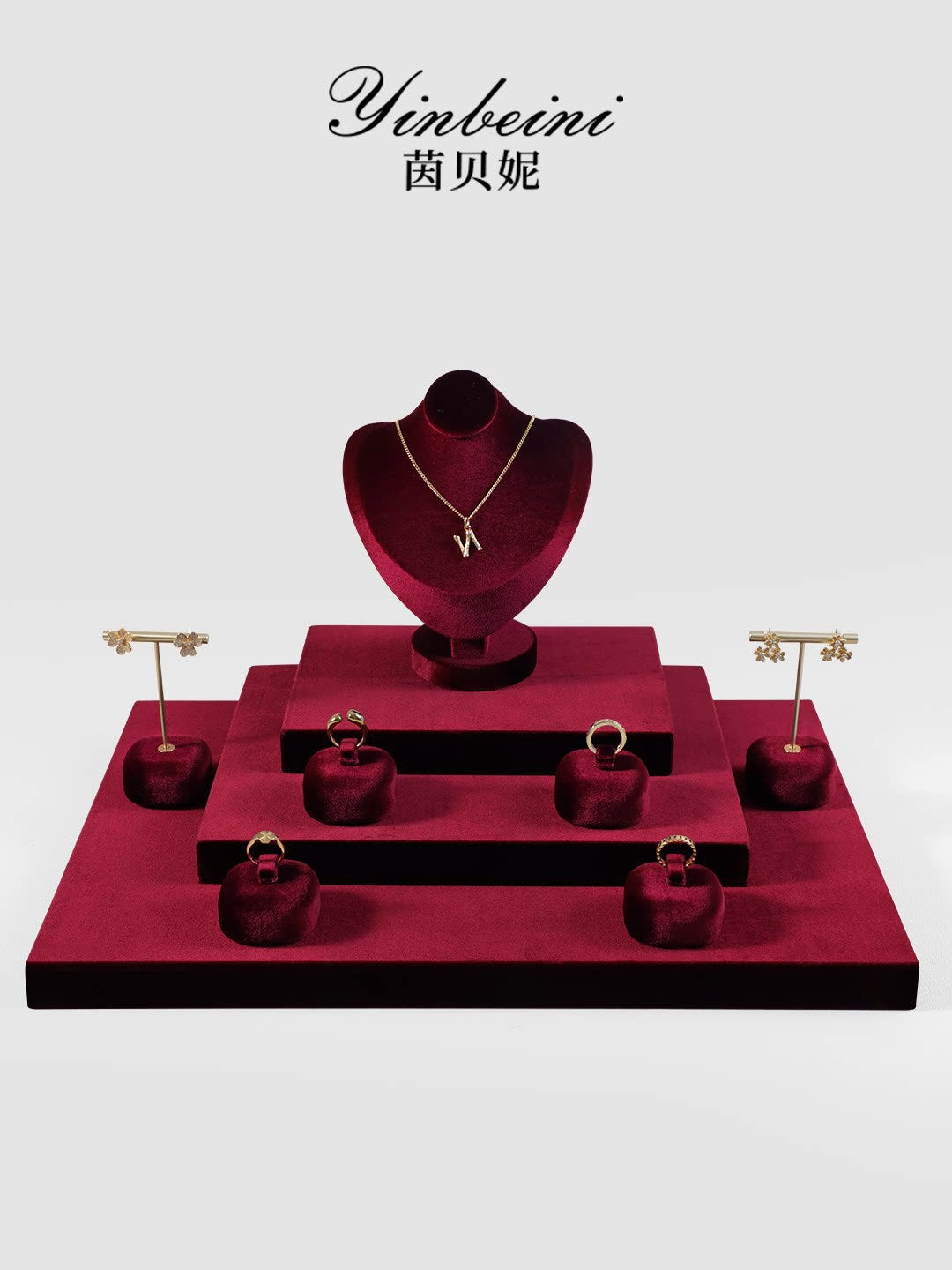 Velvet Jewelry Display Stands for Countertop, Bracelet, Necklace, Ring, and Earring Organizer