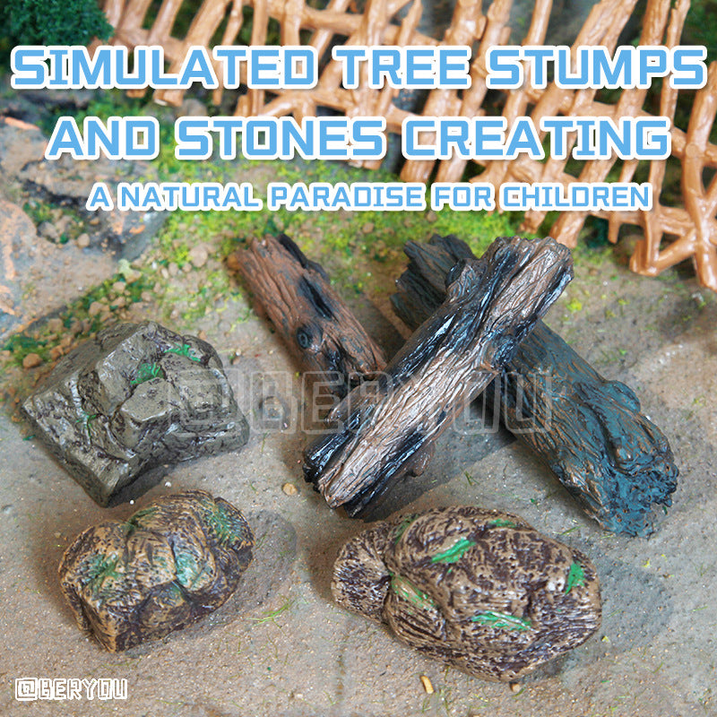 Artificial Tree Stump & Branch Model with Stone Ornaments for Landscaping