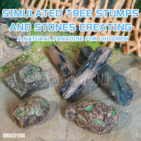 Artificial Tree Stump & Branch Model with Stone Ornaments for Landscaping