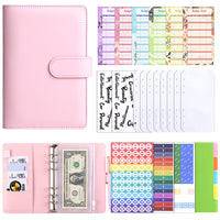 A6 Macaron PU Leather 6-Ring Binder with Zipper Envelopes for Cash Budgeting and Planning