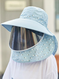 Women's Summer Breathable Sun Hat with Face Mask, UV Protection Wide Brim Hat for Outdoor Activities