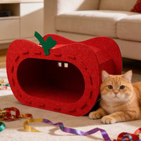 Felt Red Apple Cat Bed Tunnel House for All Seasons