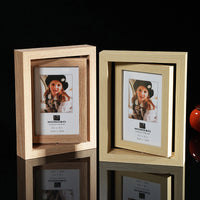 French Style Wooden Double-Sided Rotating Photo Frame for Living Room Decor, Creative Transparent Display for 6-7 Inch Pictures