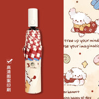 Cute Dog Print UV Protection Compact Folding Umbrella for Sun and Rain