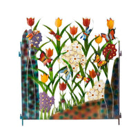 Decorative Iron Garden Fence Panel with Artificial Flowers and Plants
