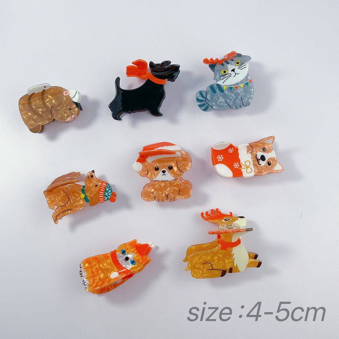Christmas Reindeer Snowman Sleigh Dog Hair Claw Clip for Back of Head