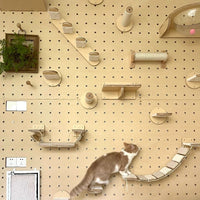 Wall-Mounted Solid Wood Cat Climbing Frame with Condo & Scratching Post for Small Spaces