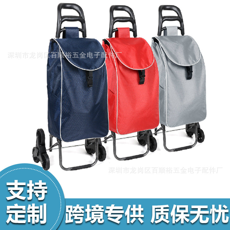 Foldable Stair Climbing Shopping Cart with Seat, 3-Wheel Trolley for Groceries and Luggage