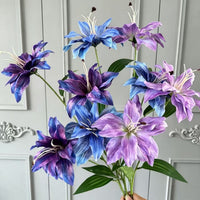 3-Head Vintage Oil Painting Lily Artificial Flowers for Wedding & Home Decor