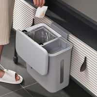 Wall-Mounted Kitchen Trash Can with Lid, 9L Under-Sink Cabinet Waste Bin for Dry/Wet Separation