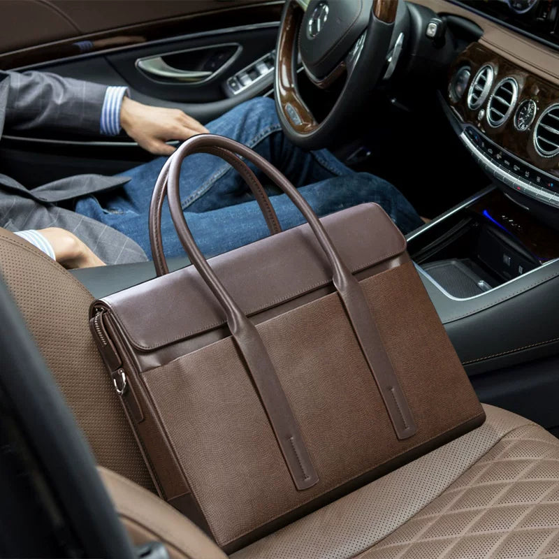 Men's Genuine Leather Business Briefcase Large Capacity Horizontal Handbag