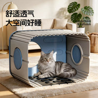All-Season Enclosed Cat House for Indoor/Outdoor Use - Pet Bed with Storage Shelf